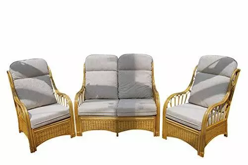 Sorrento Cane Conservatory Furniture 3 Piece Suite - 2 Chairs and a Sofa-'Cream'