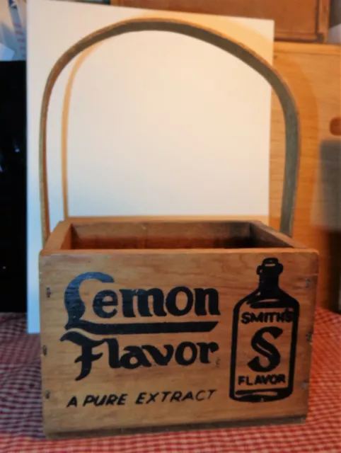 VINTAGE PRIMITIVE WOODEN Crate WOOD HANDLE Box ADVERTISEMENT SMITHS LEMON FLAVOR