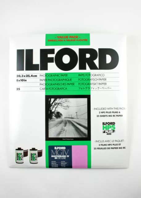 EXPIRED 25-Sheet Pkg Ilford 8x10" MGIV RC Deluxe Glossy B&W Photo Paper