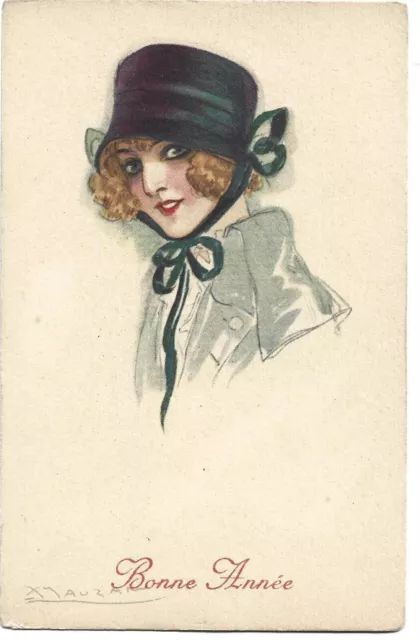 CPA Illustrateur MAUZAN - LA FEMME AU CHAPEAU VIOLET, BONNE ANNEE , Serie 229 5