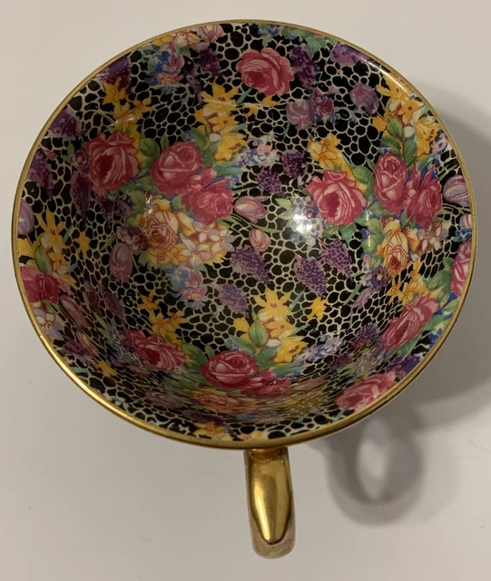 Rare VTG Royal Winton Grimwades “Hazel” Teacup Interior Chintz, Black Exterior 3