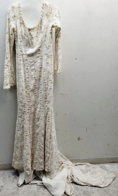 Women's White With Pearl & Sequin Accents Wedding Dress