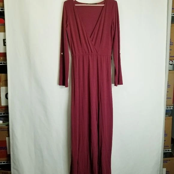 Ambernoon Large cranberry front slit long roll sleeves UPF UV protection NWOT