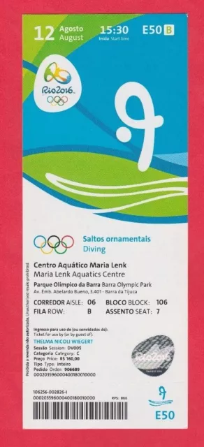 Orig.Ticket   Olympische Spiele RIO DE JANEIRO 2016 / KUNSTSPRINGEN 3 m  !!  TOP