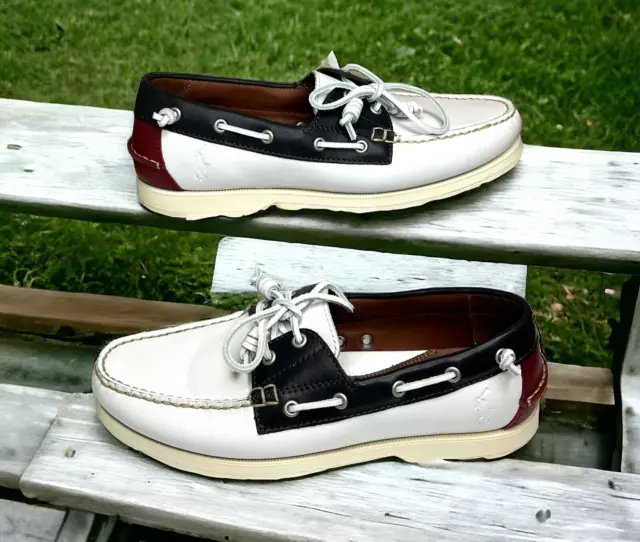POLO RALPH LAUREN Merton Leather Boat Deck Shoes White Blue Red Size 10 ...