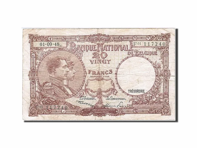 [#261277] Geldschein, Belgien, 20 Francs, 1948, 1948-09-01, KM:116, S