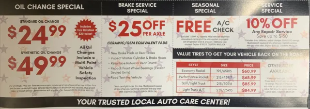 1 sheet of Bruce's tire & auto services coupon