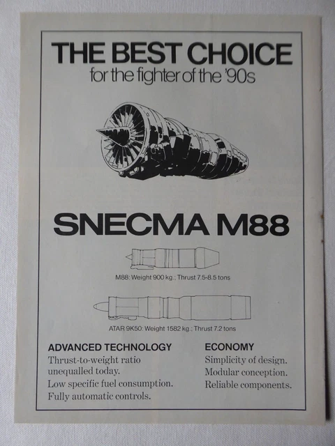 7/1979 PUB SNECMA Moteur Aviation M88 Dassault Rafale Acf Original Ad