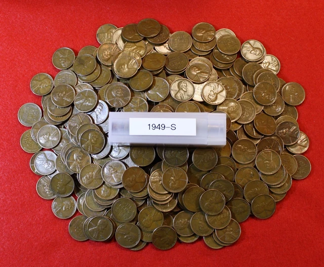 1949-S Lincoln wheat cent penny 50 coin roll circulated