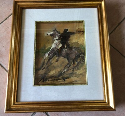 Antico T Clayton firmato 1909 Cavallo Cavallo Re Disegno/Pittura Carbone Rider 