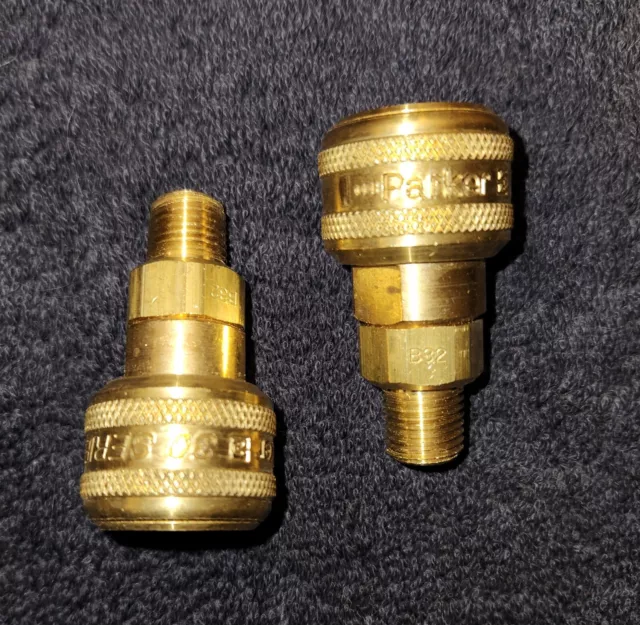 LOT OF 2 - Parker B32 Pneumatic Coupler , Brass, 1/4" MNPT