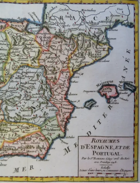 Spain & Portugal Iberia Madrid Lisbon Pamplona Barcelona 1748 Vaugondy map 3
