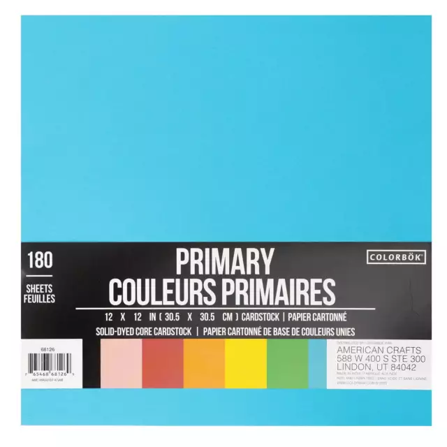 Multicolor Premium Primary Cardstock, 12"x12", 108 lb./160 gsm, 180 She