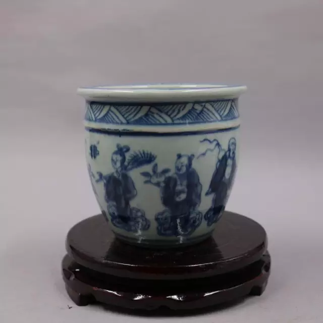 Chinese Ming Blue and White Porcelain Jar Eight Immortals Pattern Pot 4.65 inch