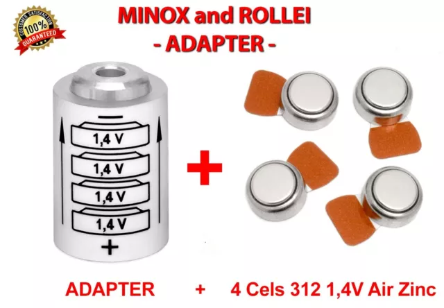 Minox 35(EL, Gl ,GT ,PL, PE, AL, C, EC, LX,TLX ) adaptateur batterie+4 A312 1,4V