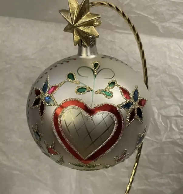 Radko Hearts And Flowers Vintage Ball Christmas Ornament 5”