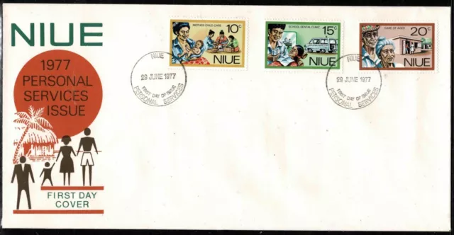 Niue 1977 Personal Social Services FDC - Complete Set Of Three Stamps - Mint