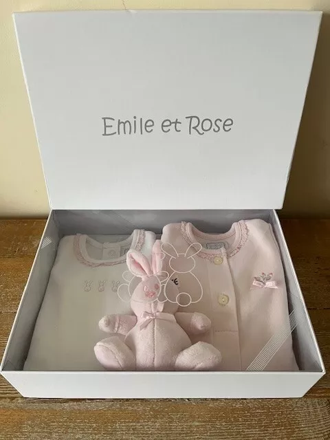 Brand New Emile Et Rose 01 month 56cm. 2 x All-in-one & Pink Bunny. rrp £50.00