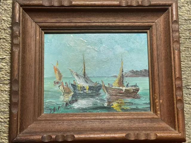 Quadro Olio Su Pannello Marina Ritorno Di Pesca Firmato J Baralla