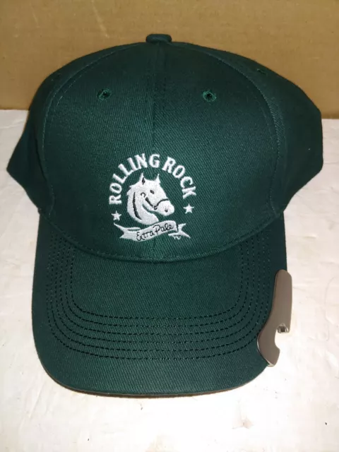 Vintage 2010s Mint Unworn Rolling Rock Beer Strapback Hat,Built In Bottle Opener