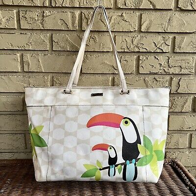 Kate Spade Cream Beige Toucan Leather Diaper Baby Bag Tote Limited Edition Large