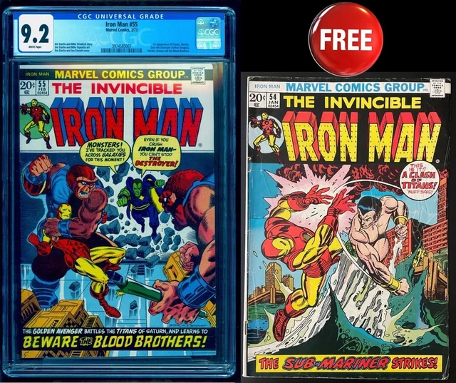 IRON MAN 55 CGC 9.2 WHITE PGS 💎 KEY 1st STARFOX THANOS 💎+FREE IRON MAN 54 RAW