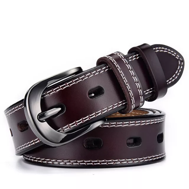 Womens Ladies Genuine Leather Belts Casual Buckle Jeans Belt UK Stock (Gift Bag)