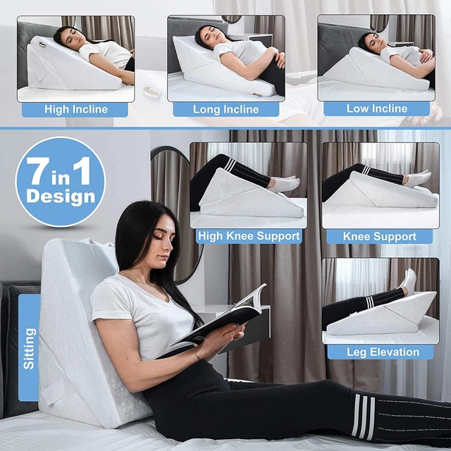 Adjustable Memory Foam Wedge Pillow with Cooling Washable Cover and Extra Pillow