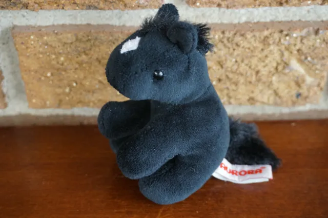 PLUSH Aurora Black HORSE Pony Small MINI Doll Toy Stuffed Animal Ornament Dangle
