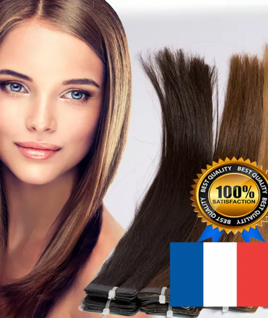 7A Extensions De Cheveux Tape In Bande Adhesive Naturels Remy 53-60Cm