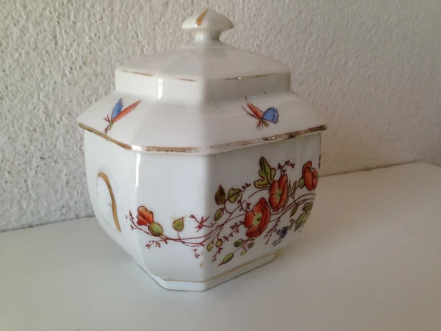 Ancien Sucrier Porcelaine LG Et Cie France - Motif Floral Liseré Bleu - Multicouleur