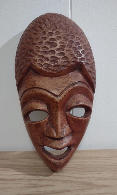 Hand Carved Wooden African Tribal Mask Plaque From Haiti Wall Hang Tribe 10.5 in