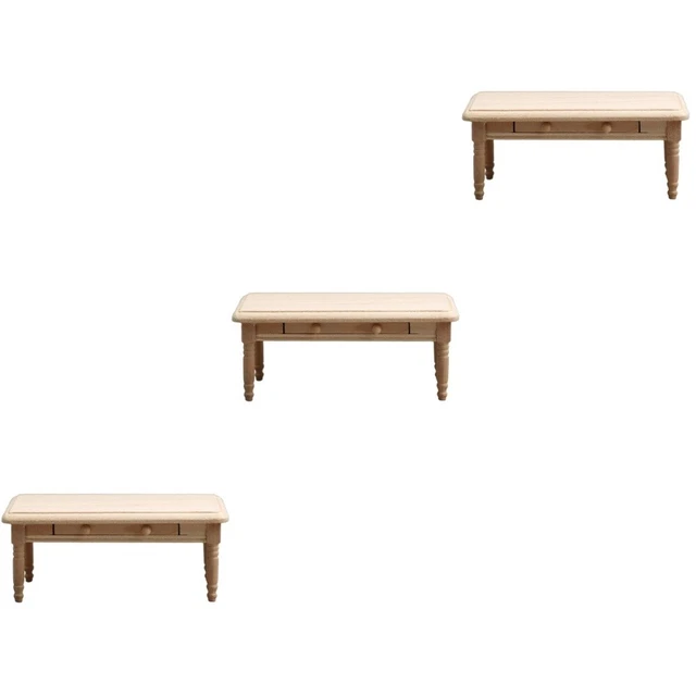 Set 3 Dollhouse Dining Table Miniature Kitchen Plain Blank Coffee Desk Decorate
