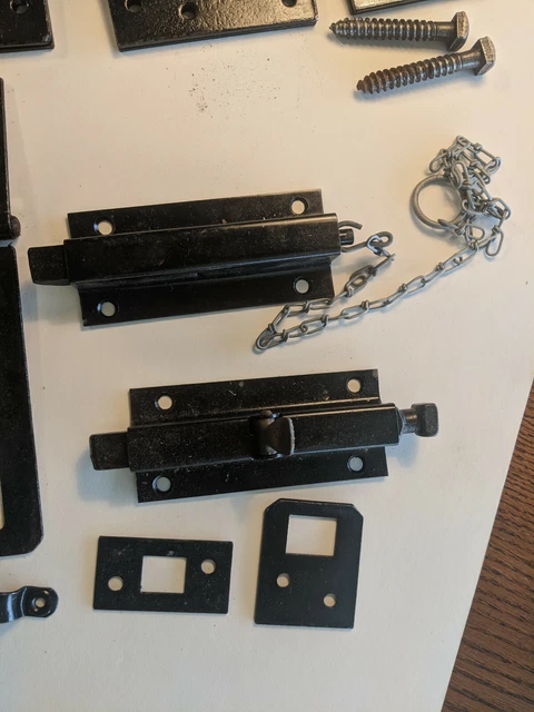 "1900" NOS Double BARN DOOR HARDWARE set, w/HINGES, Latches & LOCKING slide PINS 4