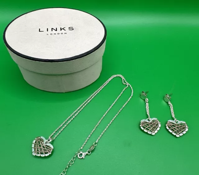 Links Of London Sterling Silver Necklace And Earrings Set With Hearts 💕