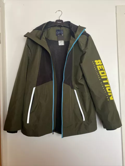 Next Boys Green Coat Age 16 Shower Resistant BNWT RRP £34 with hood, pockets