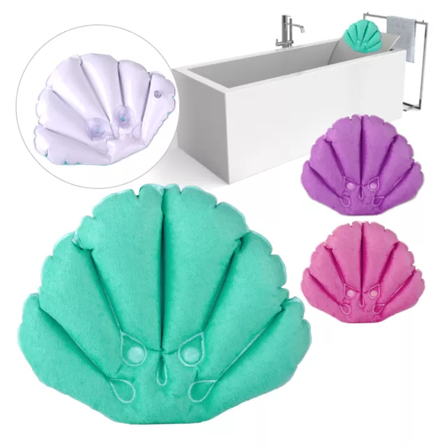 Shell Shape Bath Pillow Terrycloth Suction Cup Back Neck Cushion Home Spa cr