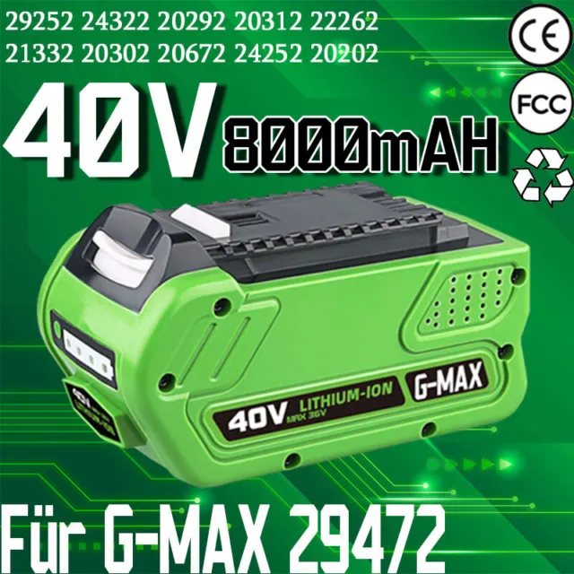 40V Power 8.0Ah Li-Ion Akku Für Greenworks G-MAX 29462 29472 29727 22272 20302✅