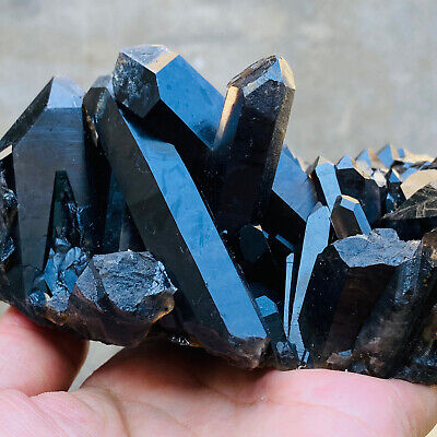 690g  Natural Black Smoky Quartz Crystal Cluster Raw Mineral Specim