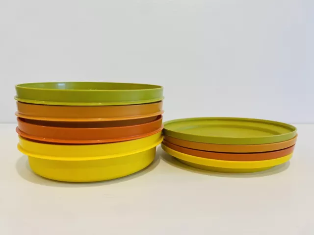 Tupperware Vintage 70s Seal N Serve Set x4 Green Orange Yellow