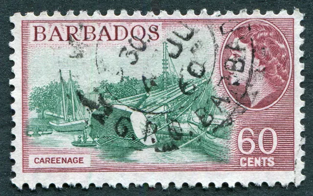 BARBADOS 1956 60c blue-green and brown-purple SG299 used NG Careenage #A04