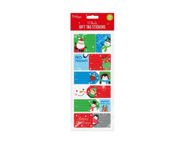 10 Gift Tags Stickers 120pc Coloured Xmas Presents Father Christmas Gifts