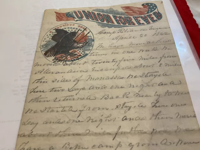 242 Civil War Letter W Patriotic UNION BANNER Ills 88th Penn. Camp Reliance 1862