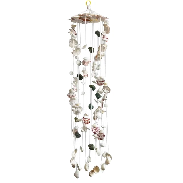 Carillon à Vent Coquillage Blanc - Suspension Décorative Jardin Balcon Véranda - Son Apaisant Mer