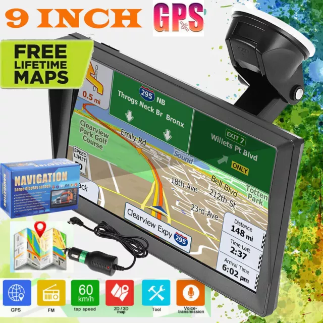 9 Inch Car Sat Nav GPS Navigation 8GB Free Lifetime UK & EU Maps Touch Screen UK