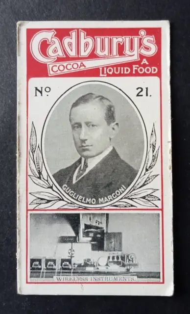 Single Cadbury's Cocoa trade card -Guglielmo Marconi, card number 21.