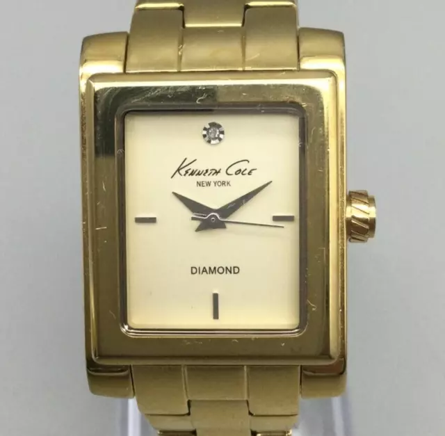 Kenneth Cole New York Diamond Watch 25mm Women Gold Tone Tank New Battery 6"