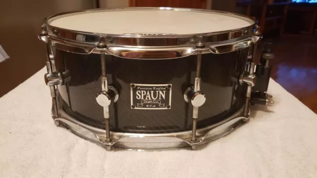 Vintage 1990s Spaun Carbon Fiber 5.5x14 10 Lug Snare Drum Excellent Condition