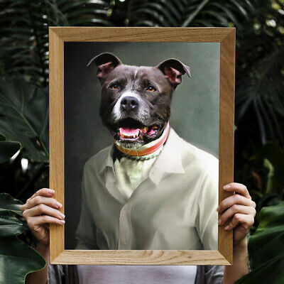 Custom Pit Bull Portrait from Photo in Blouse Personalized Funny Dog Wall Decor