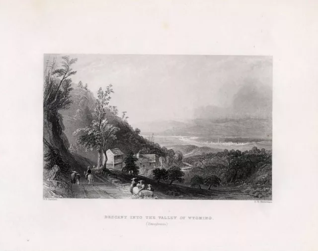 DESCENT INTO THE VALLEY OF WYOMING, Pennsylvania, WH Bartlett  1838, original